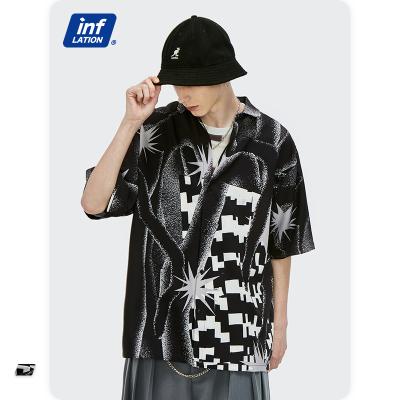 China Newest Design Men's Anti-Shrink Shirt OEM Loose Casual Lapel Abstract Printing Male Short Sleeve Shirt for sale