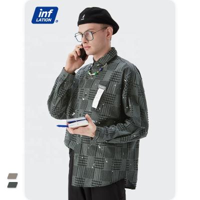 China Long Sleeve Shirt 100% Cotton Fashion Anti-Shrink Custom Plaid Shirt With Splatter-ink Shirt for sale