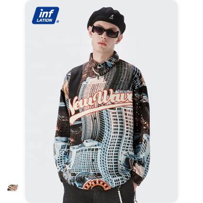 China Low MOQ Anti Shrink Mens Shirt Custom Fashion Digital Printing Loose Casual Mens Long Sleeve Shirt for sale