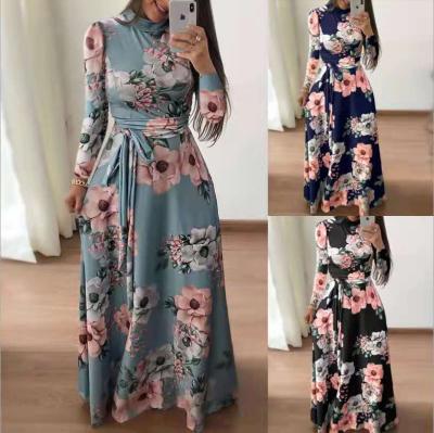 China Other 2022 New Style O-Neck Long Sleeve Casual Women Dress Print Maxi Dress Flower Dress for sale