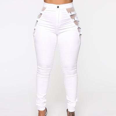 China Others Wholesale Custom Cheap Price White Mesh Lace Jeans Wholesale Ladies Jeans for sale