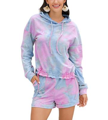 China Women Clothing Set QUICK DRY Two Piece Tie Dye Tracksuit Jogger Set Sweatpants And Hoodie Set for sale