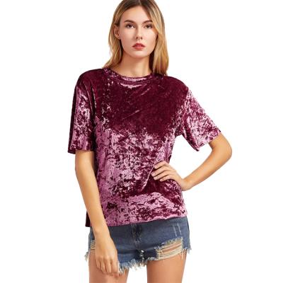 China Anti-pilling 2019 New Coming Short Sleeve Crushed Velvet T-shirt Lady Blouse And Woman Tops for sale