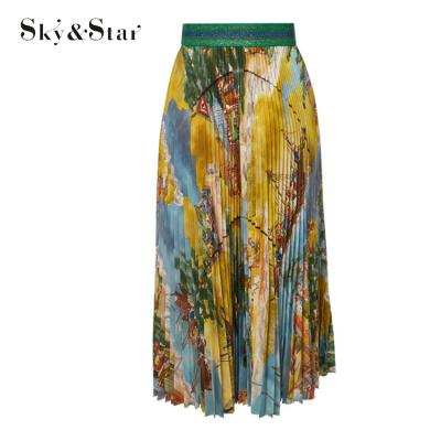 China High Quality Eco-Friendly Women's High Elastic Waist Satin Satin Flared Swing Maxi Skirt Pleat Prom Gown for sale