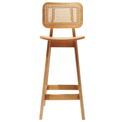 China New Design Modern Restaurant Furniture Solid Wood Frame Rattan Bar Chair Stool for sale