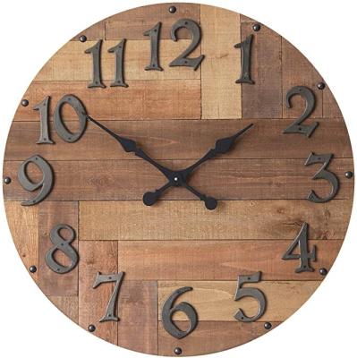 China Rustic antique wooden clock, creative personality number, battery style open color design for sale