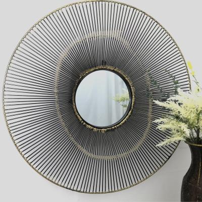 China Amazon Hot Samll Quantity Sunburst Shape Metal Frame Round Black Wall Mirror Decorative Amazon Living Room for sale