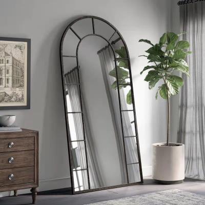 China Large Traditional Arched Integral Metal Floor Standing Dressing Mirror for sale