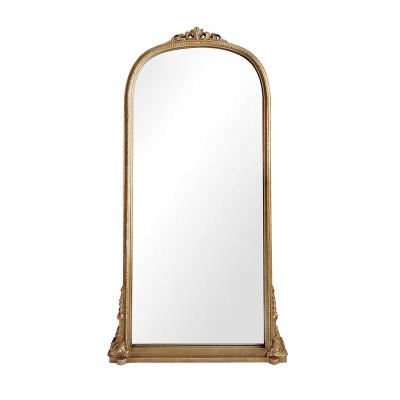 China 84x183cm Handcrafted Arched Form Integral Dressing Wall Mirrors Oversized Resin View Floor Standing French Mirror For Living Room for sale