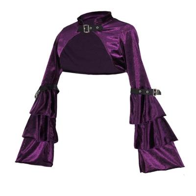 China Plus Size Ruffle Purple Satin Victorian Long Flare Steampunk Gothic Short Corset Coat Women Bolero Sleeve Jacket Costume Sexy Tracksuit for sale