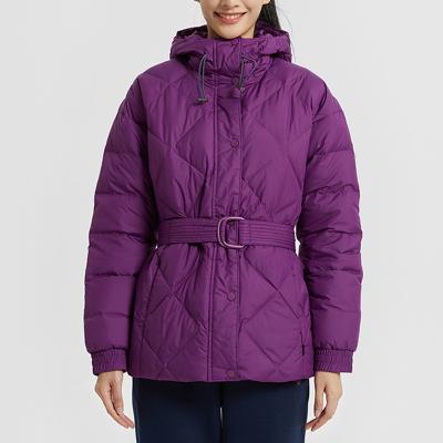 China Winter Woman Waterproof Hot Selling Hooded Purple Zipper Stitch Warm Lightweight Fashion Down Jacket for sale