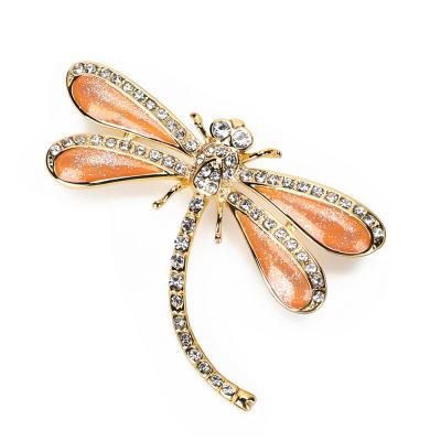 China Loose Dragonfly Designer Brooches and Pins Gold Plated Rhinestone Brass Brooch for sale