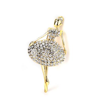 China Design crystal ballet wedding small brooch zircon pin brooch brass custom metal wholesale logo for sale