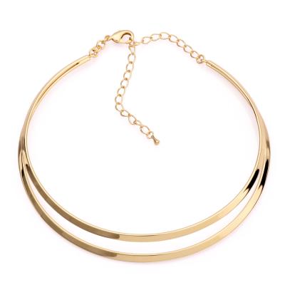 China Fashion Environmental Friendly Copper Double Lines Bracelet Gold Color Couple Choker Necklaces For Women Statement Maxi Necklace Jewelry Colar Feminino for sale