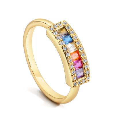 China TRENDY Colorful Crystal Band Rings For Women Copper / Brass Ladies Gold Color Ring Holiday Fashion Jewelry for sale