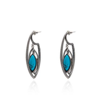 China Latest Trendy Cheap Luxury Western Turquoise Circle Earring Dangling Chunky Earrings For Women Ladies Jewelry Sets for sale