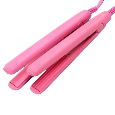 China Best Private Label HW-832 Outdoor Pink Mini Iron Hair Straightener And Flat Curling Iron For Travel for sale