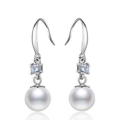 China Zircon S925 Sterling Silver Earrings Round Pearl Diamond Freshwater Environmentally Friendly Gem Stone Drop Earrings for sale