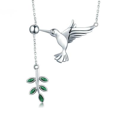 China Unique Design 925 Sterling Silver Hummer Necklace Neckpiece Environmental Friendly Hummingbird S925 Silver Pendant Necklace for sale