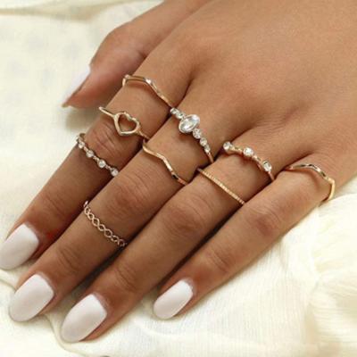 China BOHEMIA Bohemia Knuckle Rings Index Hollow Love Rose Gold Ring Ring Sets for Women and Girls for sale