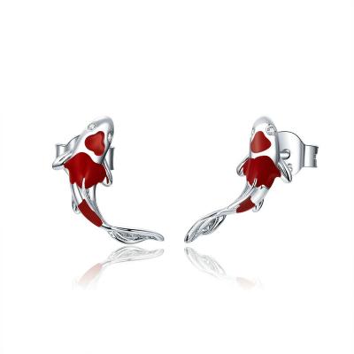 China Environmental Friendly 925 Sterling Silver Fish Shape Hot Selling S925 Koi Wholesale Stud Earrings For Women Girls for sale