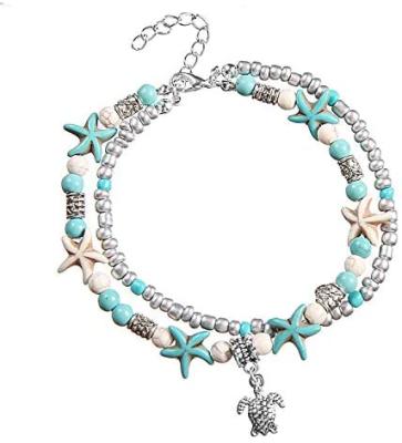 China Handmade Boho Starfish BOHEMIA Tortoise Anklet Charm Multilayer Blue Sea Beads Anklet Bracelet For Women Girl for sale