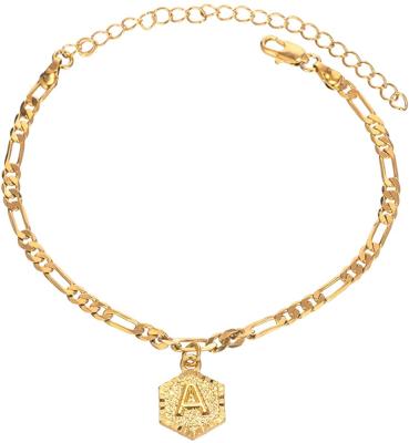 China TRENDY Fashion Anklet With Letter Alphabet Foot Jewelry 18k Gold Plated Figaro Chain Initial Anklet For Women for sale