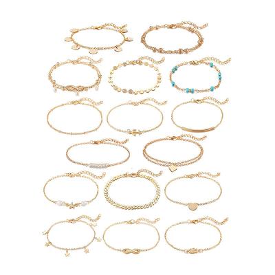 China BOHEMIA 12Pcs Anklets Gold Silver Anklets For Women Set Boho Layered Beach Ankle Chain Adjustable Foot Chain Jewelry for sale