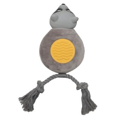 China Viable Thinkerpet Gray Raccoon Rope Plush Dog Toys Squeaky Dog Plush Toy for sale