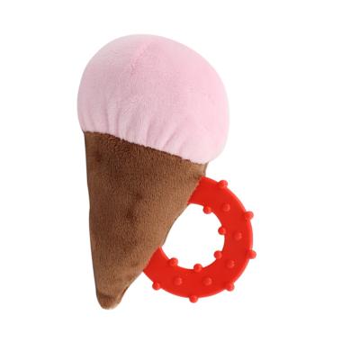 China Custom Shaped Viable Toy Squeaky Plush Pet Dog Toy Stuffed Thinkerpet Ice Cream Dog Chew for sale