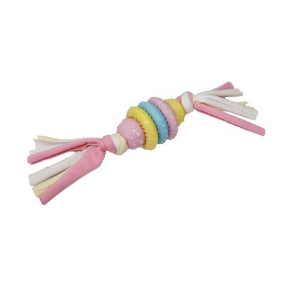 China Sustainable Manufacturer Pet TPR Chewing Toys Blue Pink Candy Candy Toys And Cotton Rope Dog Toys For Chewing for sale