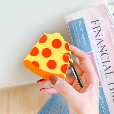 China Pizza Shape Solid High Quality Custom Wireless Earphone Silicone Protective Case With Key Chain For Airpod for sale