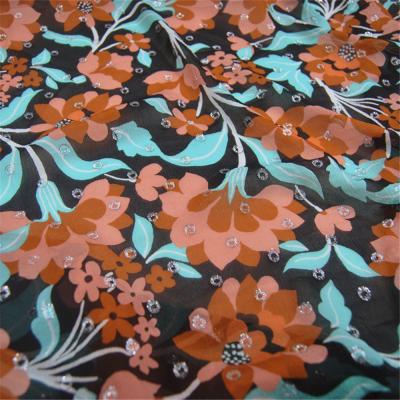 China New Next Organic Pure Silk Fabric With Silver Metallic Dot Jacquard With Flower Printing For Lady Charming Garment for sale