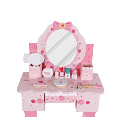 China Playing 2022 Kids Furniture Learning Toy Floral Print Girls Pretend Wooden Game Make Up Table With Mirror For Kids 3-5 for sale