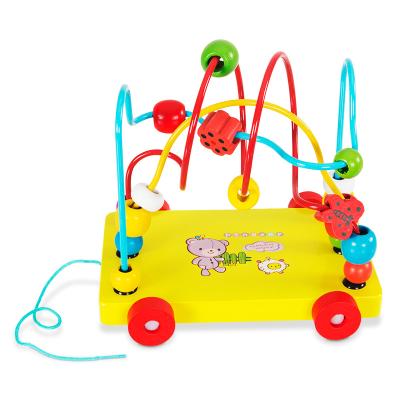 China Intelligence Bead Maze Cube Trail Car Wooden Baby Multifunctional Colorful Developing Toy for sale