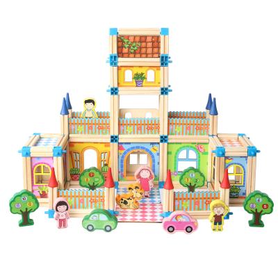 China Cartoon Wooden Toy 268PCS Children's DIY Educational Toys Building Wooden House Castle Building Block Set for sale