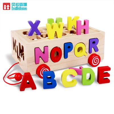 China Eductional wooden child toys baby number matcig box drag car kids education toys cognitive building block puzzle toy for sale