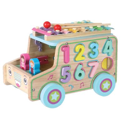 China Multifunctional Wooden Intelligence Moving Box Train Matching Wooden Trailer Geometry Shape Educational Toys BLLN-3546 for sale