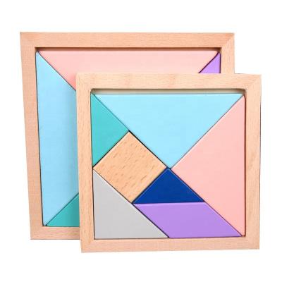 China Large Size Cheap Educational Toy Wooden Macaron DIY Colorful Wooden Tangram Toys Puzzle For Children for sale