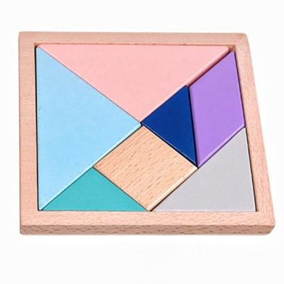 China DIY TOY Macaron DIY Colorful Tangram Wooden Cheap Puzzle Educational Toys For Kids Small Size for sale