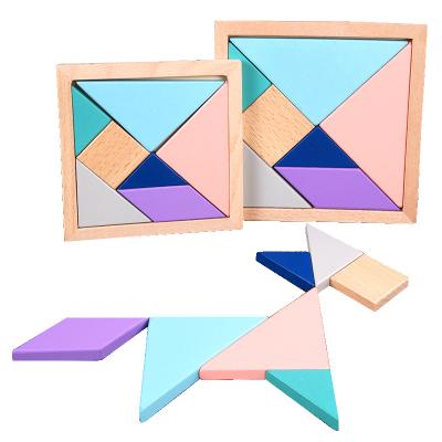 China Colorful Cheap Wooden DIY TOY Macaron Tangram Puzzle For Kids Educational Toys for sale