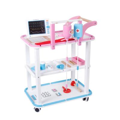 China Wooden Medical Car Trolley Role Play Doctor Pretend Game Family Kids Boys And Girls Educational Toys for sale