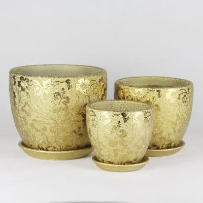 China Ceramic Gold Plated Ceramic Flower Pots Garden Potted Plant Pot Planter 101TGF-G1 for sale