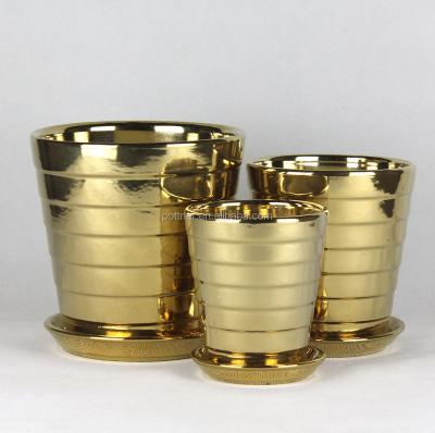 China Small Ceramic Gold Flower Pots Garden Potted Plant Pot Planter 002TG for sale