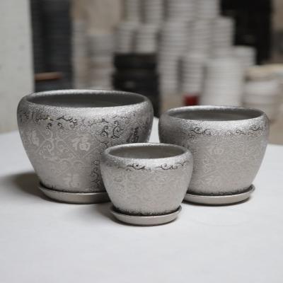 China 201TSFFu Ceramic Silver Ceramic Flowerpot Garden Potted Plant Pot Planter for sale