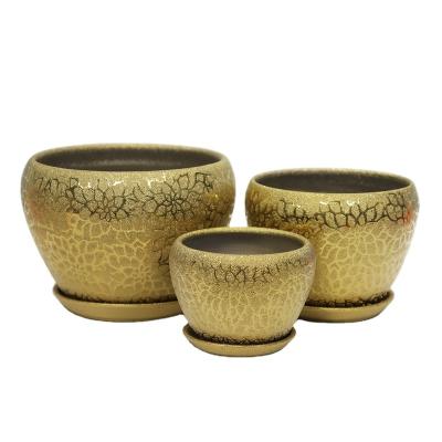 China WALL Gold Ceramic Flowerpot Set Garden Potted Plant Pot Planter 201T-GFG4 for sale