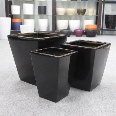 China Large Black Square Modern Ceramic Flowerpot Garden Potted Plant Pot Planter B461B for sale