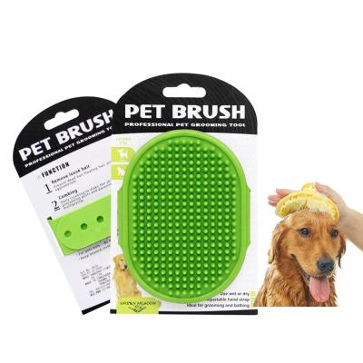 China Viable Fast Delivery Handheld Rubber Pet Throwing Bath Brush Dog Grooming Shampoo Brush With Adjustable Strap for sale