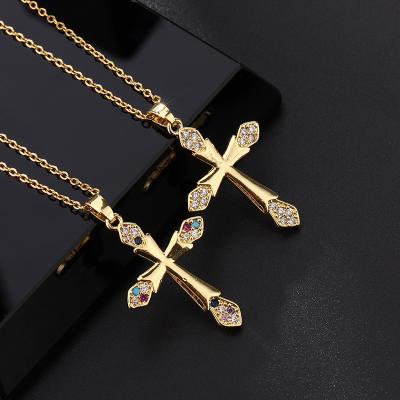 China High quality punk colorful simple cross cross simple crucifix chain zircon clavicle pendant necklace for women for sale