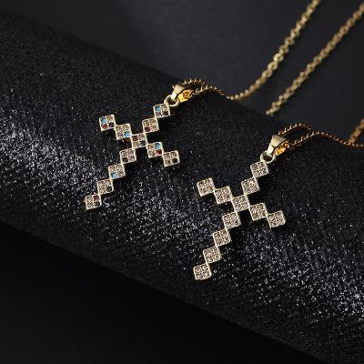 China Fashion Punk Top Gold Plated Simple Cross Square Clavicle Choker Copper Cross Pendant Necklace For Couples Gifts for sale